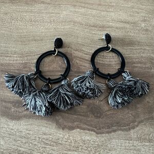 SUGARFIX by BaubleBar Hoop Multi-Tassel Earrings Black & Grey Nickel Free Boho
